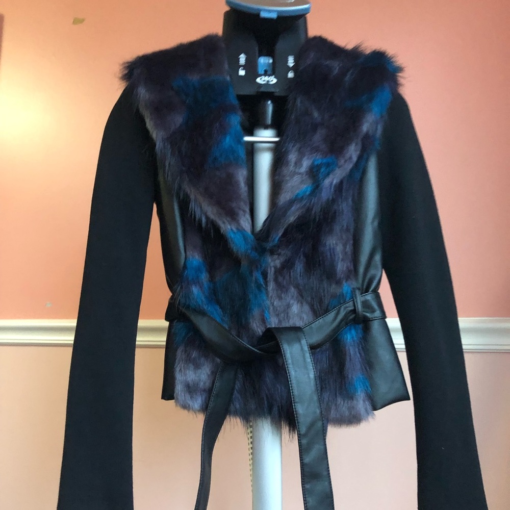Bebe Black Jacket Fox Fur Details Size S